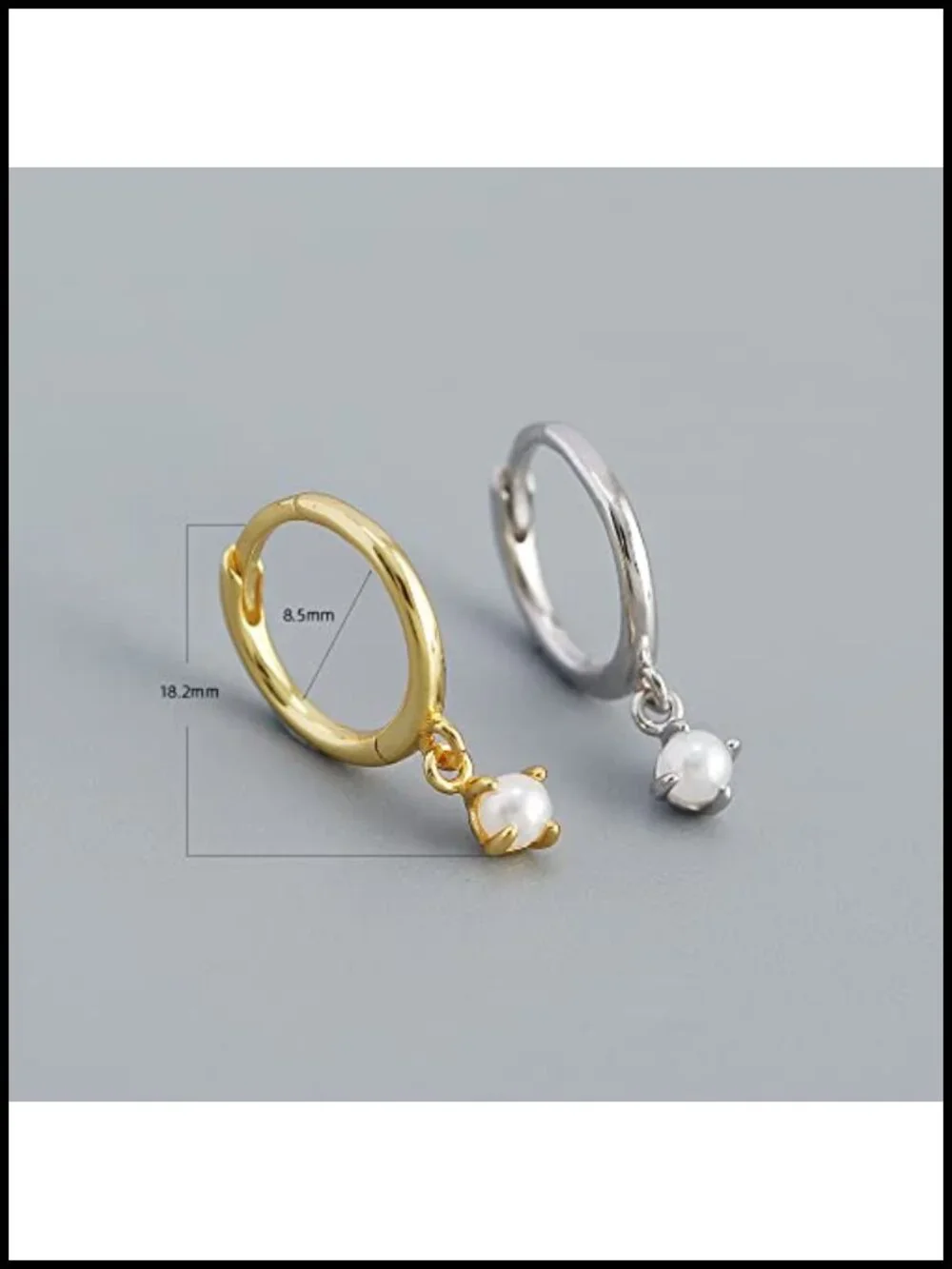 Sterling Silver Dangle Huggie Hoop Earrings with Pearl Charm for Women
